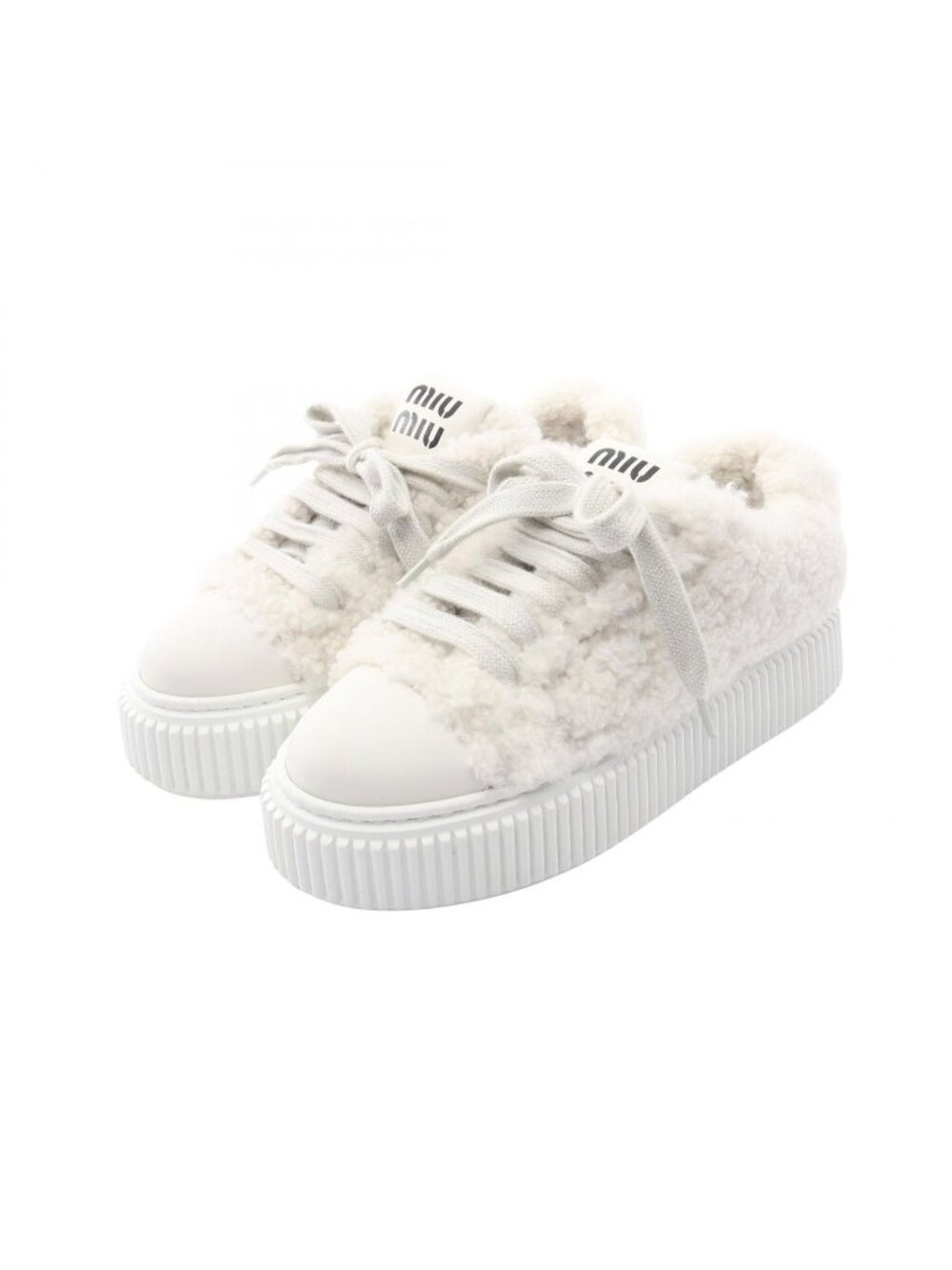 Miu Miu Sneakers Fleece White Leather Shearling